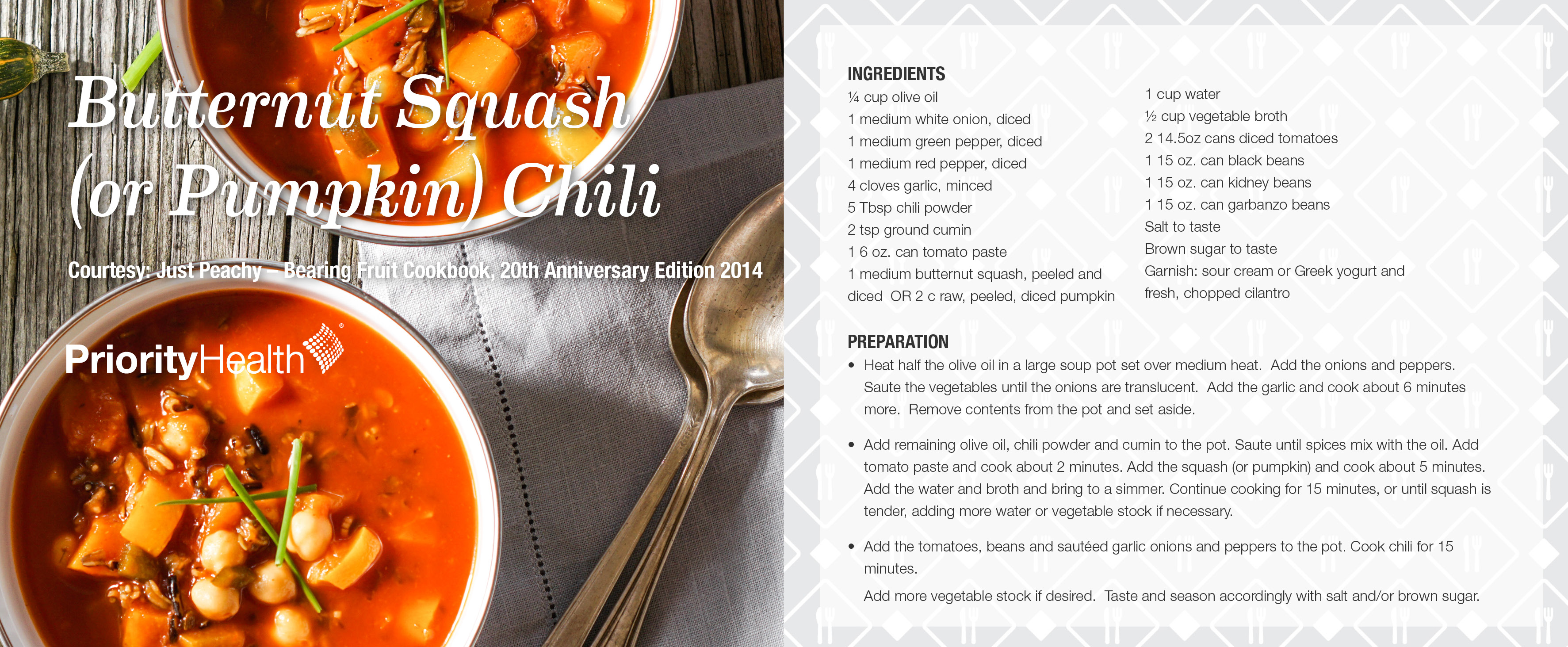 Priority Health Personal wellness Butternut squash chili Healthy fall recipes