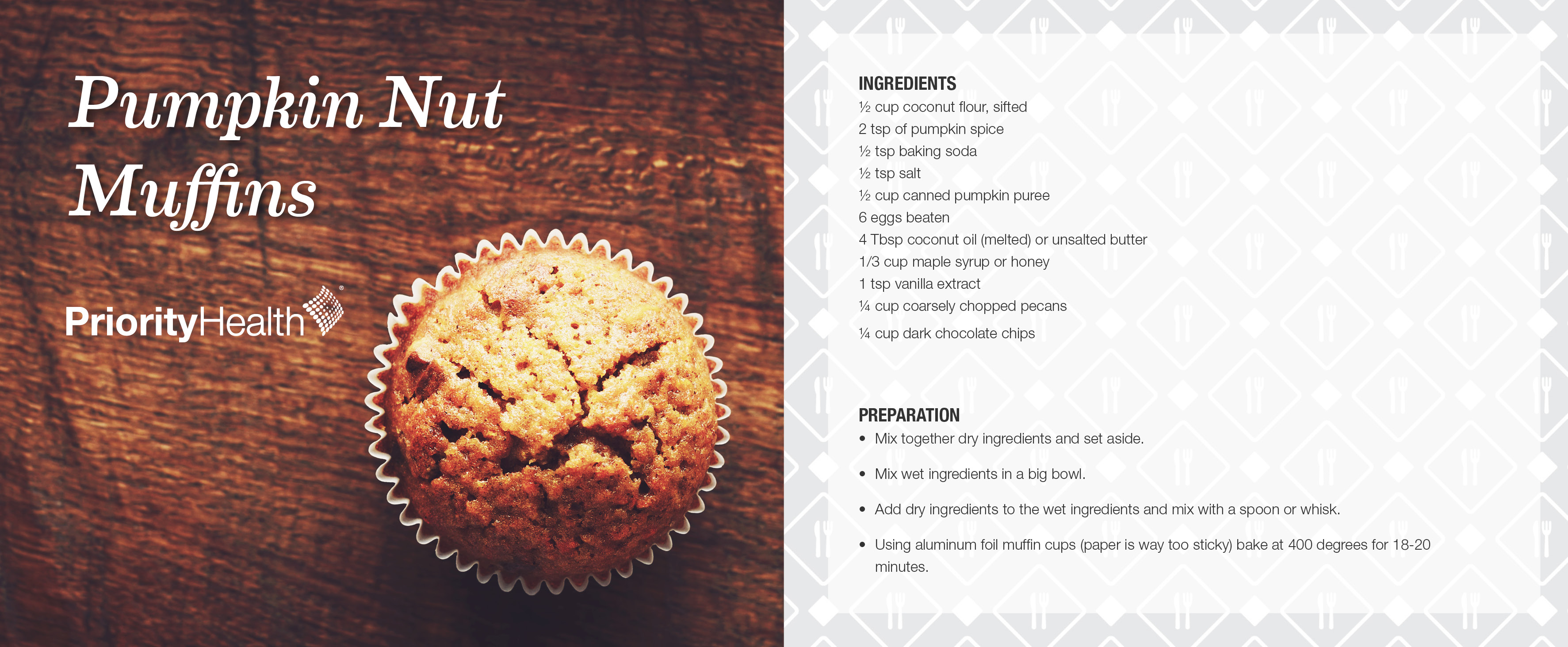 Priority Health Personal wellness Pumpkin nut muffin Healthy fall recipe