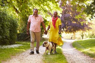 Medicare in Michigan couple walking dog