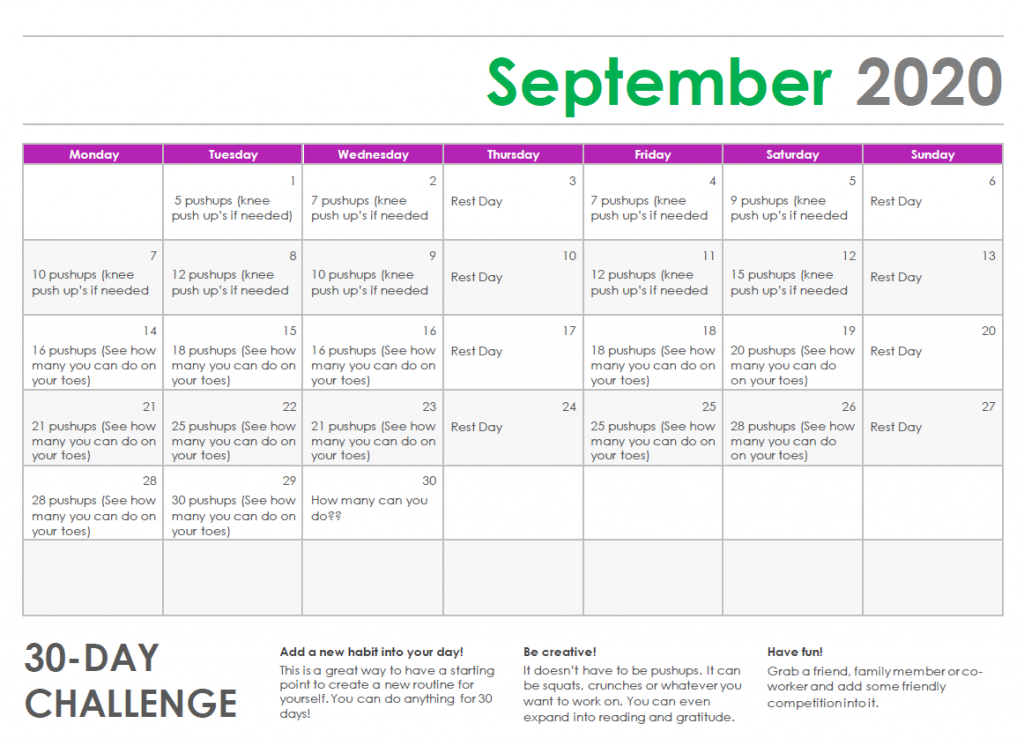 30 day fitness discount challenge push ups