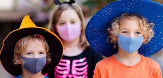 Trick or treaters in masks