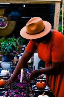 woman setting table