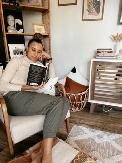 Woman reading in chair