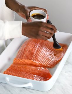 Marinating and basting salmon filet