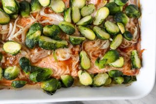 Salmon and brussel sprout dish